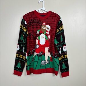 Blizzard Bay Sweater Men M Red Green Santas Gym Ugly Christmas Pull Over Sweater